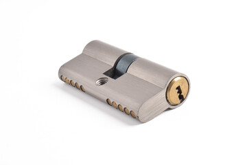 The cylinder of the lock isolated on white background. Door lock cylinder.