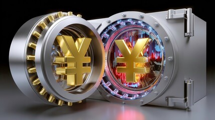Secure Yen Currency Vault, Safe Investment, Financial Security, Golden Yen Sign