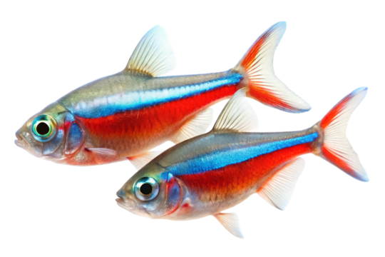 two Neon Tetra fish on a white background