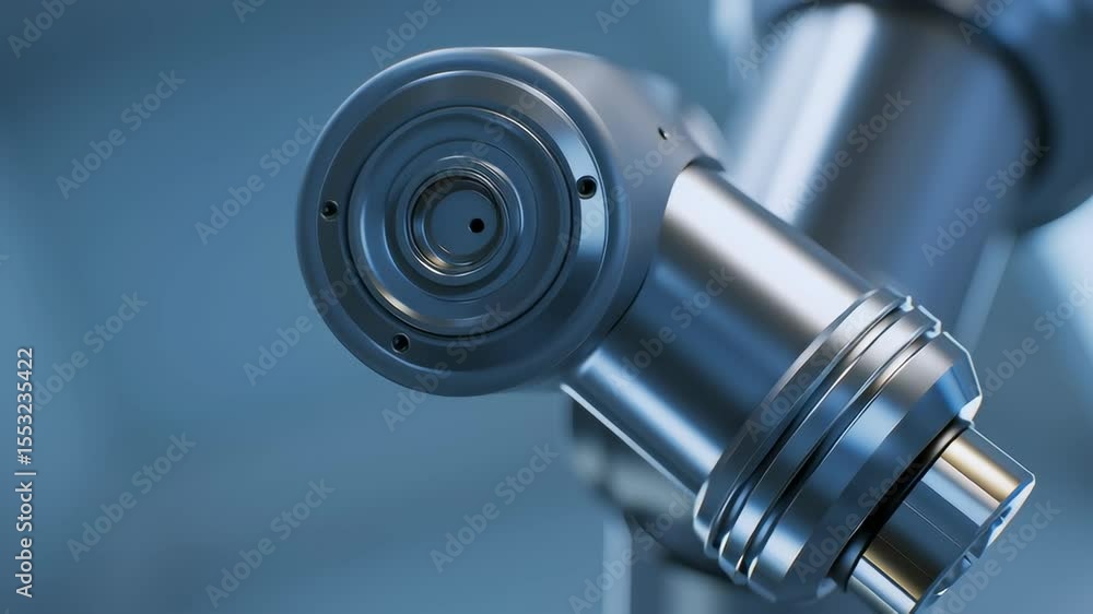 Poster close-up view of robotic arm joint with precision engineering and modern design elements
