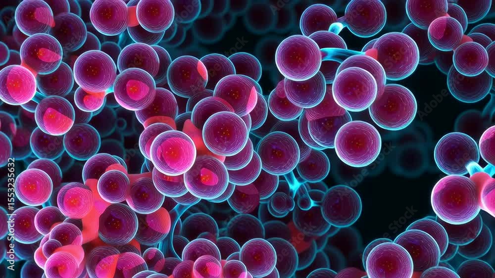 Poster vibrant abstract digital art of colorful circles representing cells under a microscope view