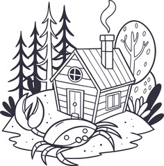 Here are a few options for describing your image, keeping it concise and without a colon or external links:

A charming cartoon house and majestic castle vector illustration nestled within a snowy win