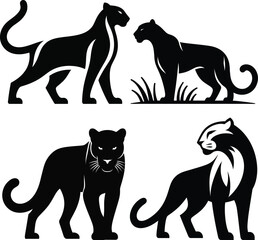 Collection of stylized black panther silhouettes in various poses © mohammedShorab