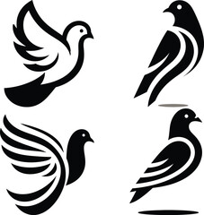 Collection of stylized bird illustrations in black and white