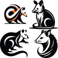 Stylized Opossum Designs: A Collection of Four Unique Vector Illustrations