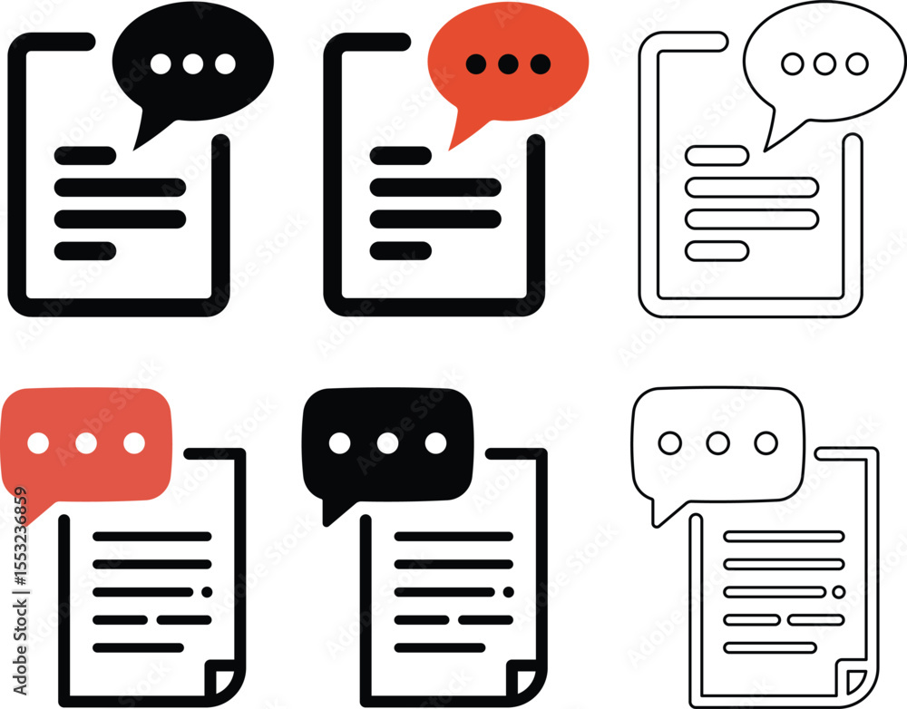 Poster vector illustrations showcasing documents and speech bubbles for online communication and business m
