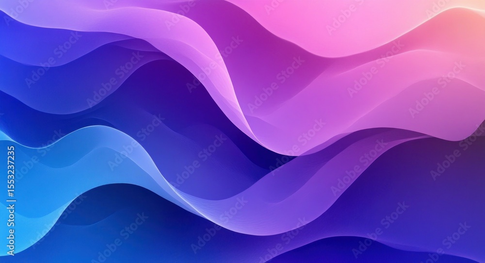 Poster smooth flowing abstract waves in shades of blue and purple blending into pink, creating a calming an