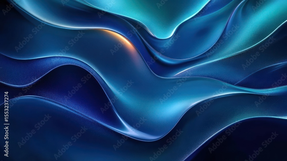 Poster smooth flowing abstract blue shapes with subtle light reflections and gradient shades giving a sense
