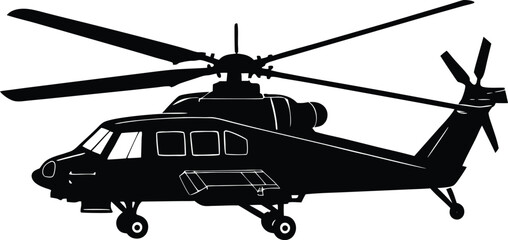 Fototapeta premium Flat Silhouette of Military Attack and War Helicopters – Vector Icon on Transparent Background
