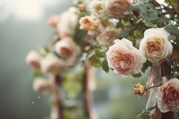 Summer Wedding Arch Extreme Close-Up: Blooming Garden Roses & Trailing Jasmine Vines | Floral Abundance