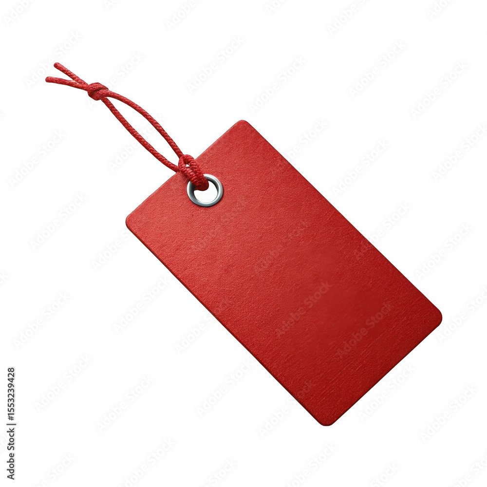 Poster 3d realistic red price tag with string isolated on transparent background