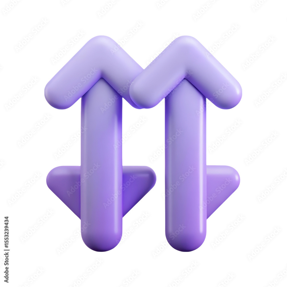 Poster 3d rendered purple arrows representing upload and download on a background indicating transfer