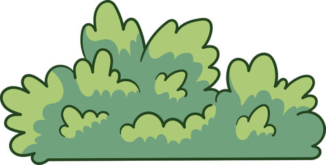 Cartoon green bush with tall and curved leafy shapes illustration