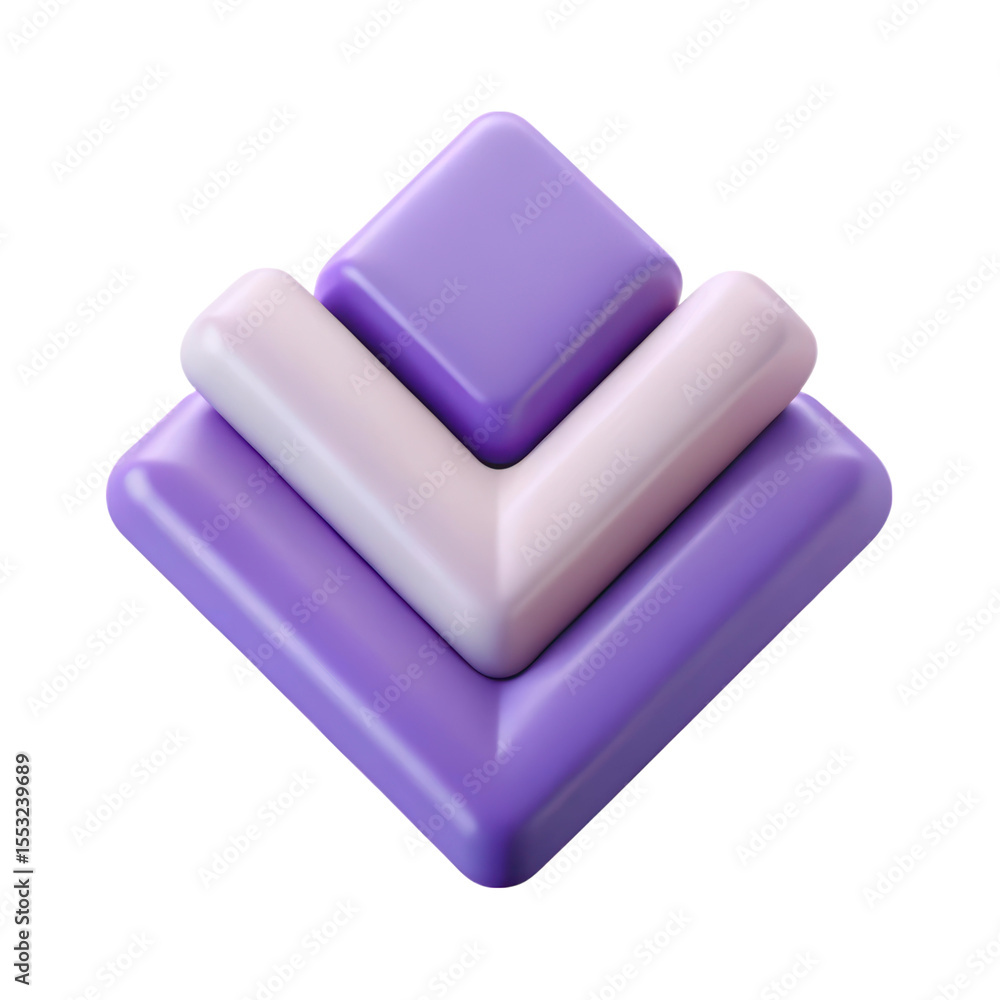 Poster abstract geometric composition featuring layered squares with rounded edges in purple and white on b