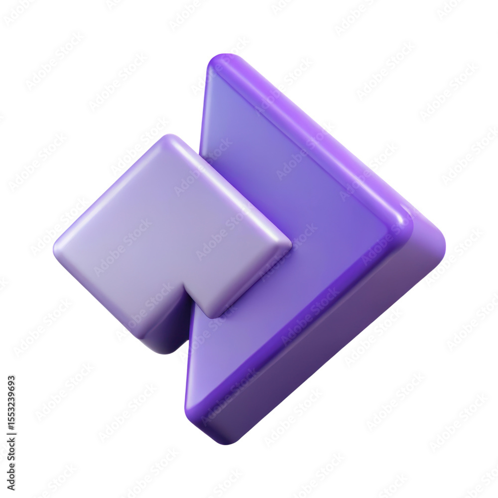 Poster abstract forward arrow 3d rendered icon in purple tones on background symbolizing progress and direc