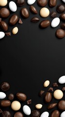 Fototapeta premium Chocolate Easter Eggs on Black Background Composition