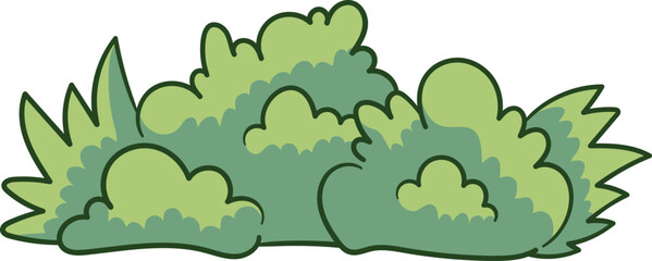 Cartoon leafy bush with pointed and round green leaves illustration