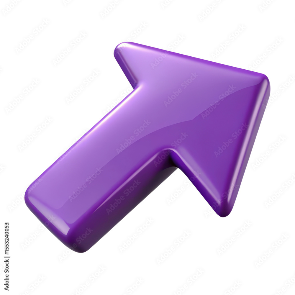 Poster glossy purple arrow pointing up and right directional navigation symbol isolated on background indic