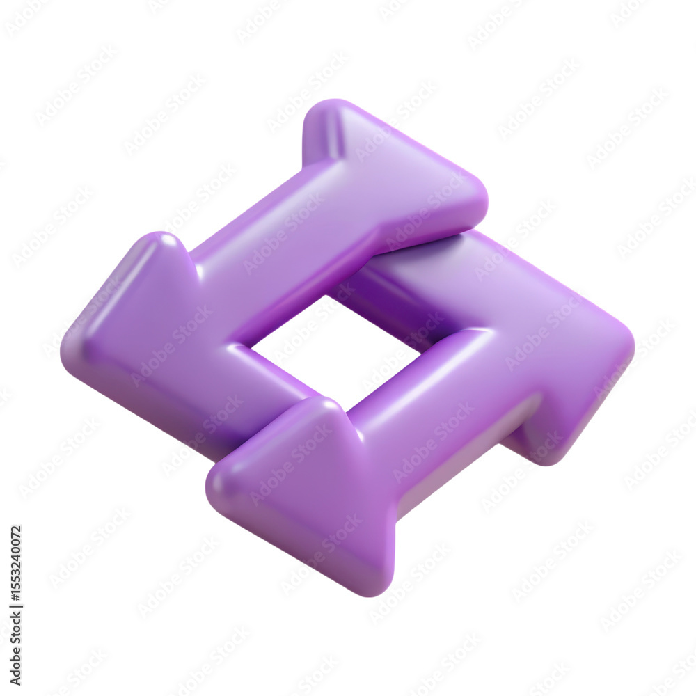 Poster glossy purple arrows symbolizing rotation or redo action on isolated background representing digital