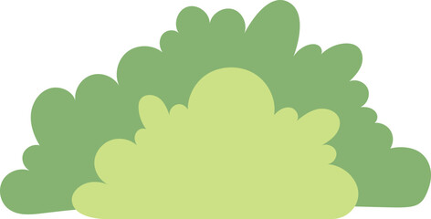 Flat cartoon bush with soft shapes and layered green foliage illustration