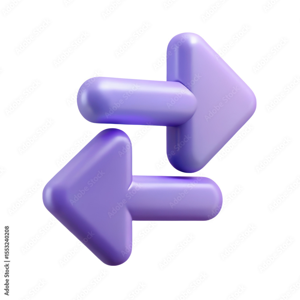 Poster interchange communication concept with right and left purple arrow icons representing conversion on 