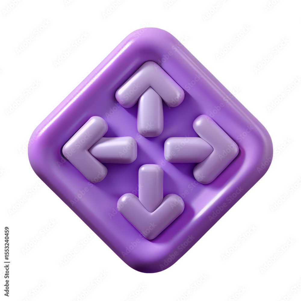 Poster purple directional arrows in up down left right on rounded square background representing navigation