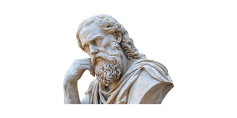 Ancient Greek Philosopher Statue. Symbol Of Wisdom And Intellectual Thought Isolated On Transparent Background