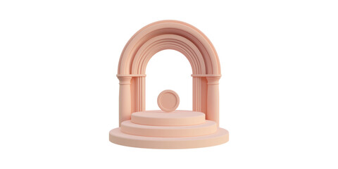 Fototapeta premium Abstract Minimalist Arch And Podium Design. Modern Architectural Aesthetic In Soft Pastel Tones Isolated On Transparent Background