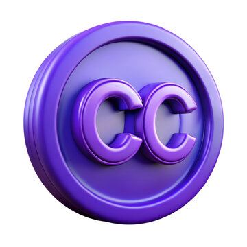 Purple creative commons license symbol design visualizing copyright and usage rights on background a 3d rendered icon