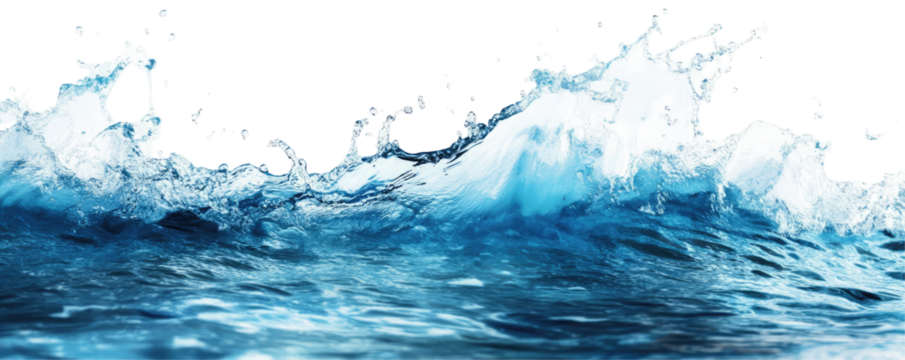 Ocean blue ink splash in air with wave ripple effect on transparent background