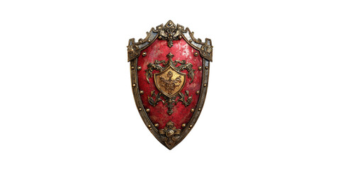 Ornate Medieval Shield With Red And Gold Design. Symbol Of Protection And Heritage Isolated On Transparent Background