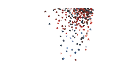 Red,, And Blue Star Confetti. Festive Celebration And Patriotic Theme Isolated On Transparent Background