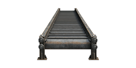 Industrial Conveyor Belt System. Efficient Material Handling And Automation In Manufacturing Isolated On Transparent Background