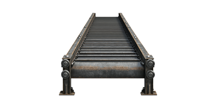 Industrial Conveyor Belt System. Efficient Material Handling And Automation In Manufacturing Isolated On Transparent Background