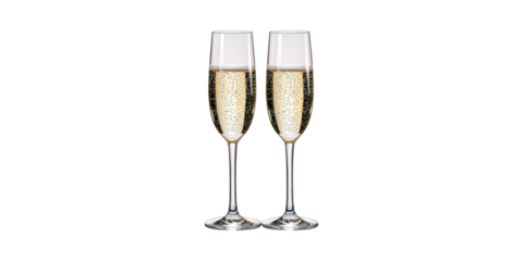 Two Champagne Flutes With Bubbly Drink. Celebration And Elegance Isolated On Transparent Background
