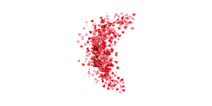 Heart-Shaped Confetti Explosion. Symbol Of Love And Celebration Isolated On Transparent Background