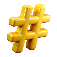 Obraz premium 3D Golden hashtag symbol illustration on transparent background