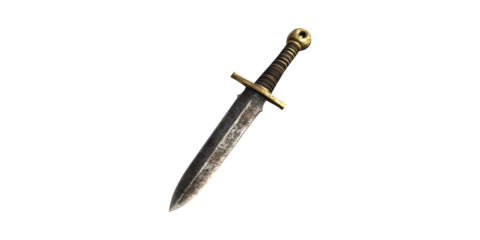 Antique Roman Dagger With Brass Hilt. Historical Weaponry And Ancient Warfare Symbol Isolated On Transparent Background