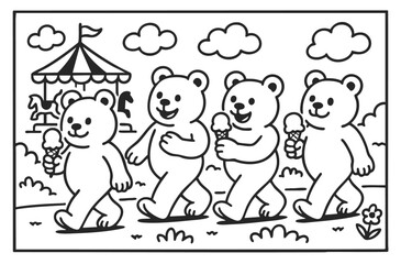 coloring book happy bears walking in the park
