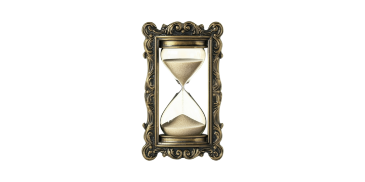 Antique Hourglass With Ornate Frame. Symbol Of Time, Patience, And Transience Isolated On Transparent Background