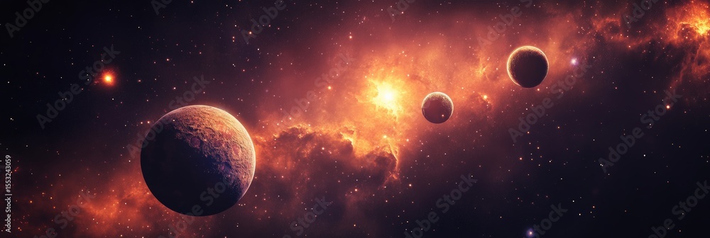 Poster planets are orbiting a distant star within a breathtaking galaxy, showcasing the vastness and wonder