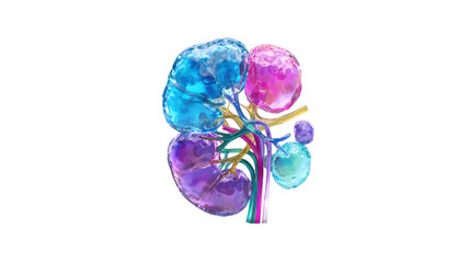 Anatomy Artwork of Kidney: A detailed and artistically rendered illustration of a kidney, highlighting its intricate structures and vibrant colors, showcasing the beauty of the human body.