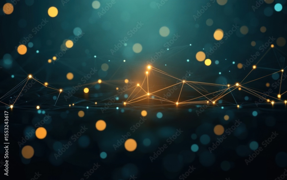 Aufkleber abstract network of glowing orange connected nodes and lines forming geometric shapes on a dark teal