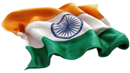 Indian Flag in Motion: A vibrant representation of the Indian flag, its saffron, white, and green stripes flowing gracefully, with the Ashoka Chakra at its heart.