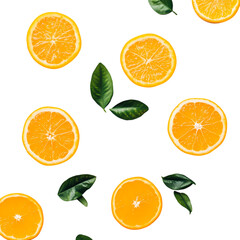 Vibrant Orange Slices  Leaves Citrus Fruit Pattern Background for Design Projects isolated on transparent background