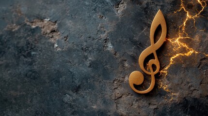 An elegant golden musical note delicately placed on a dark cracked background, symbolizing the intersection of art and emotion, inviting one to explore the world of music and harmony.