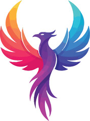 Obraz premium A vibrant phoenix with multicolored wings displayed against a clean white background in digital art style