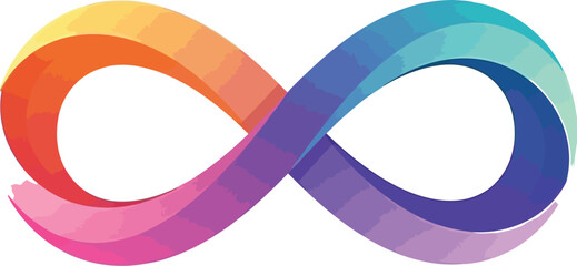 A colorful infinity symbol with a gradient from orange to blue on a white background, smooth design