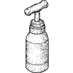 Obraz premium Hand-drawn sketch of a spray can, depicted in detailed black-and-white ink, perfect for a vintage bakery or dessert decoration tool with a rustic kitchen aesthetic