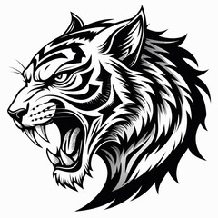 Obraz premium Fierce tiger head roaring with sharp teeth and tribal markings